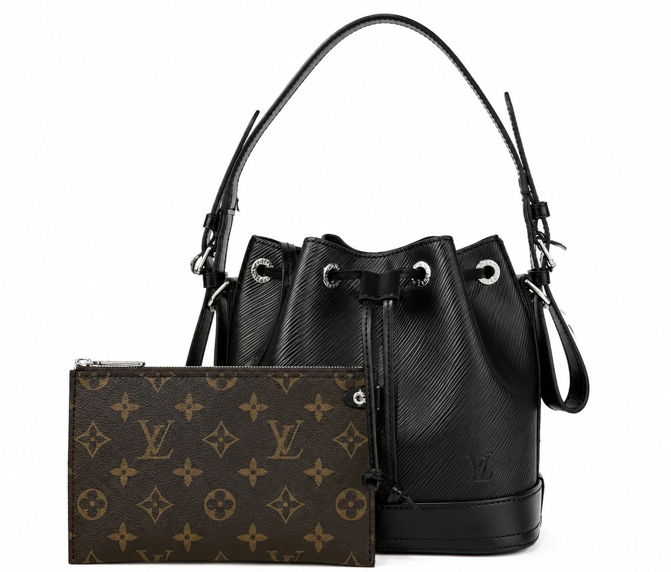 Black Textured Bucket Shoulder Bag