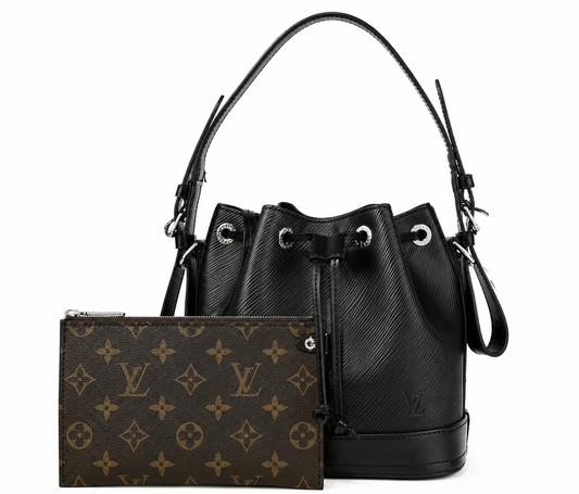 Black Textured Bucket Shoulder Bag