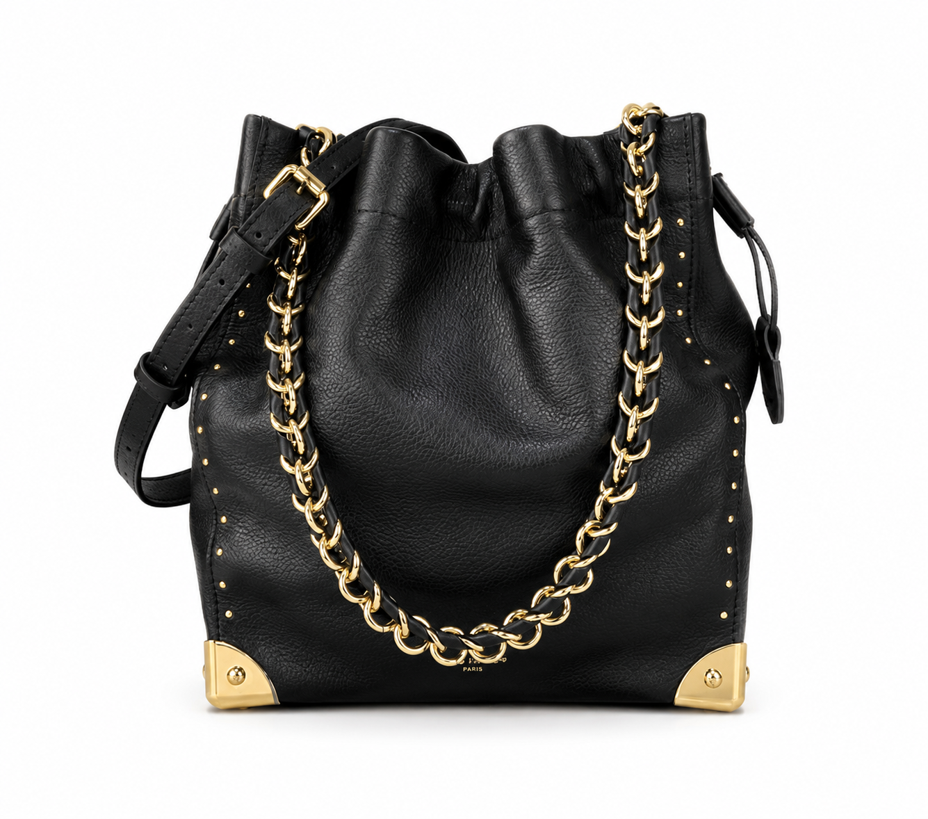 Black Textured Chain Bucket Bag